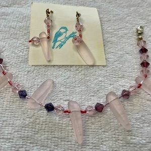 Crystal necklace and earrings Handcrafted Pinks